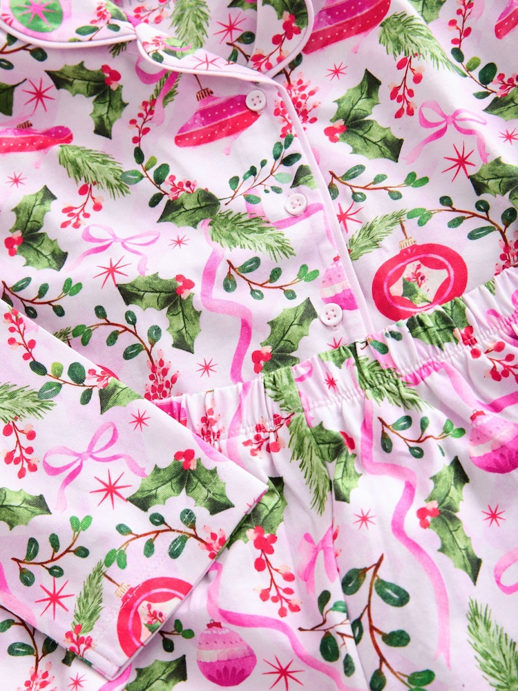 Rose/Vert - Noël Jersey boutonné 100% Coton Pyjama 1 Lot (3-16ans) - Image 7 of 8
