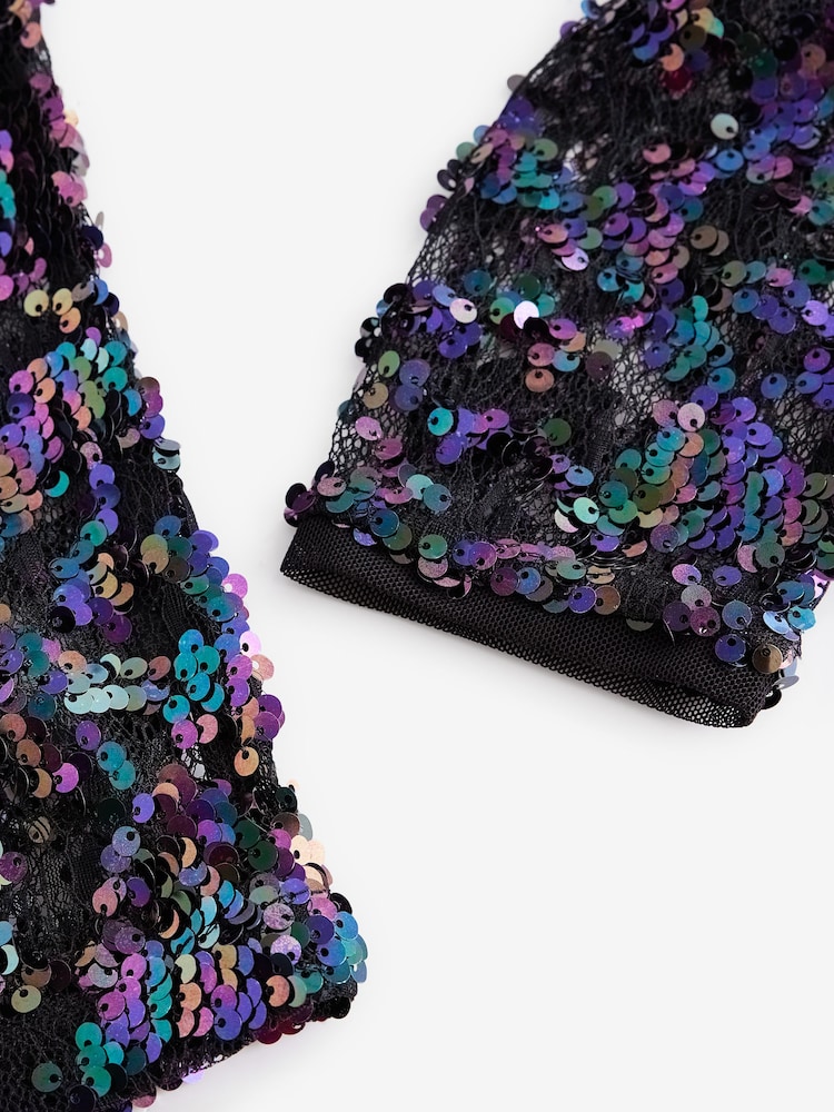 Blue Sequin Lace Long Sleeve Top - Image 9 of 9