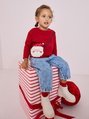 أحمر احتفالي Santa - تيشرت بحقيبة قطن 100% بكُم طويل (3 شهور-7 سنوات) - صورة 1 من 1