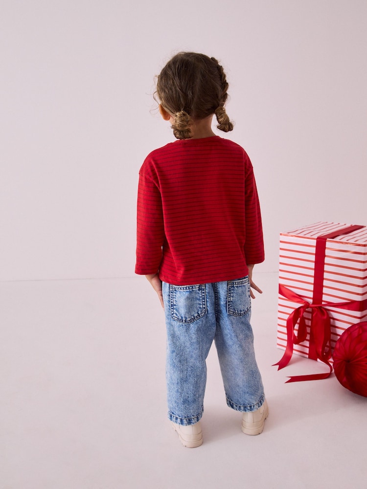 Красный с Санта-Клаусом - 100% Cotton Long Sleeve Bag T-Shirt (3mths-7yrs) - Изображение 2 из 7