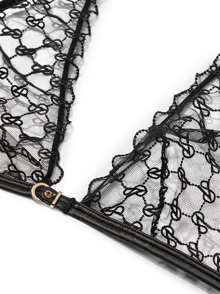 Victoria's Secret Black Triangle Faux Leather Monogram Bra - Image 4 of 4