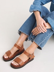 JD Williams Black Leather Buckle Sandals In Wide Fit - Image 1 of 4