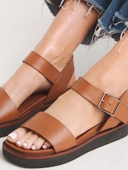 JD Williams Black Leather Buckle Sandals In Wide Fit - Image 3 of 4