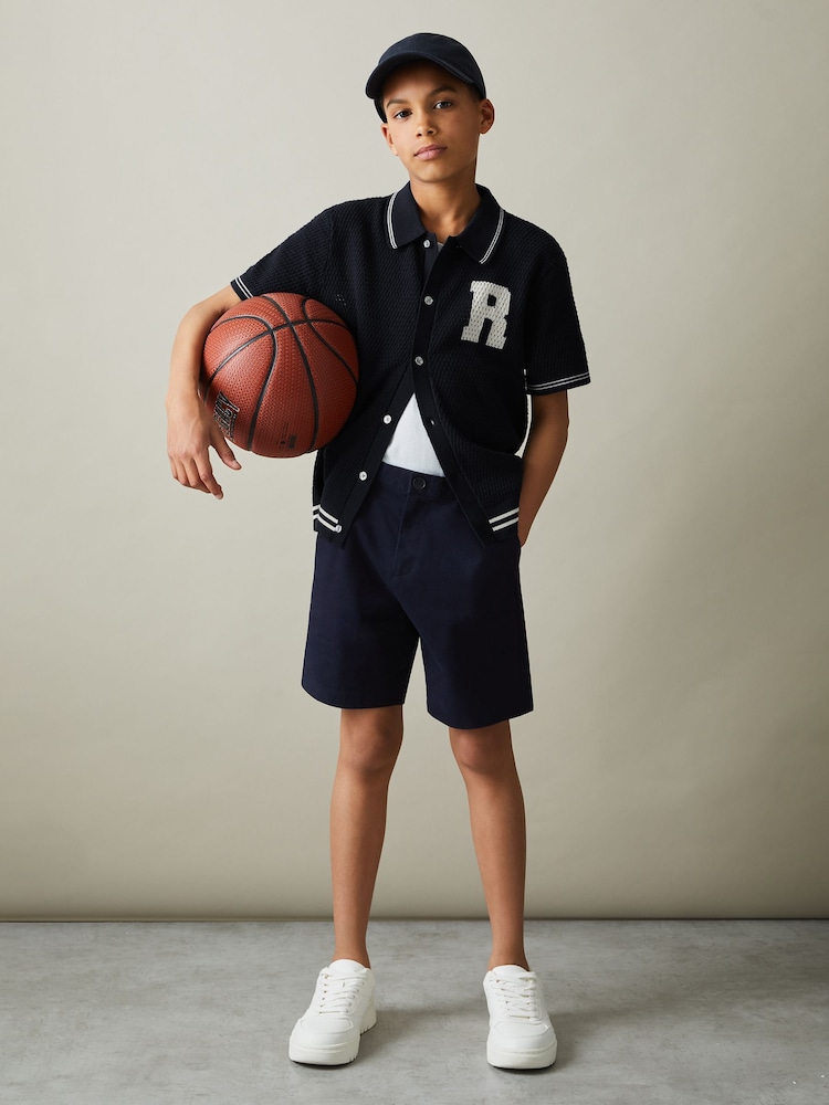 Reiss Navy/White Mikan 3-9 yrs Cotton Open-Stitch Motif Shirt - Image 1 of 5