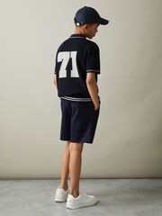 Reiss Navy/White Mikan 3-9 yrs Cotton Open-Stitch Motif Shirt - Image 4 of 5
