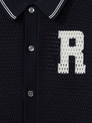 Reiss Navy/White Mikan 3-9 yrs Cotton Open-Stitch Motif Shirt - Image 5 of 5