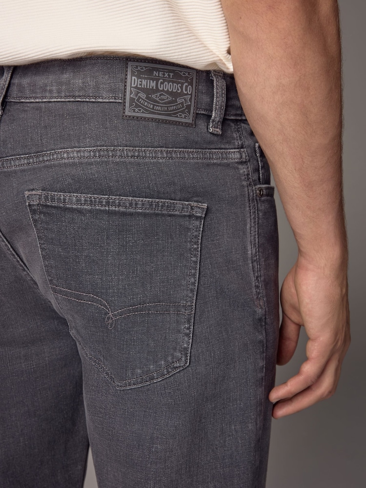 Charcoal Grey Straight Fit Vintage Wash Denim Jeans - Image 4 of 11