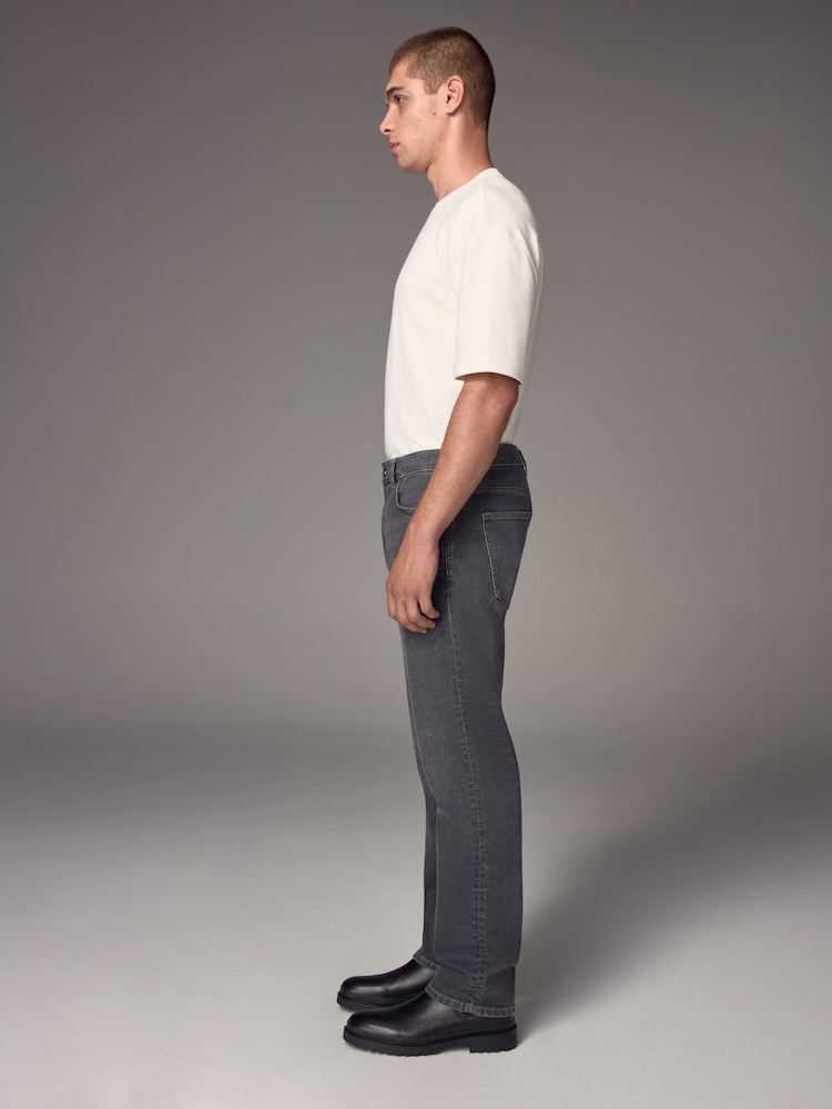 Charcoal Grey Straight Fit Vintage Wash Denim Jeans - Image 5 of 11