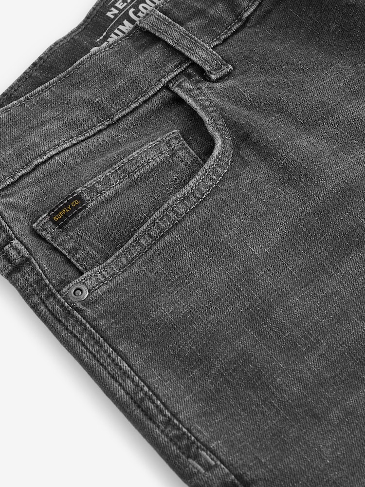 Charcoal Grey Straight Fit Vintage Wash Denim Jeans - Image 9 of 11