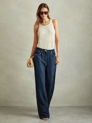 Reiss Dark Blue Lyle Lightweight Viscose Blend Relaxed Jeans - Image 1 of 5