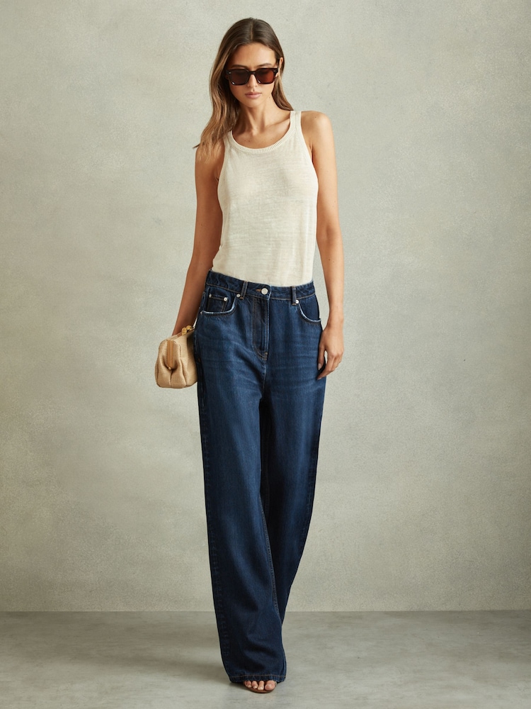 Reiss Dark Blue Lyle Lightweight Viscose Blend Relaxed Jeans - Image 1 of 5
