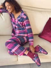 Laura Ashley Navy/Pink Check Borg Mules - Image 2 of 7
