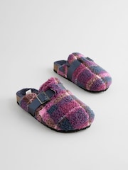 Laura Ashley Navy/Pink Check Borg Mules - Image 3 of 7