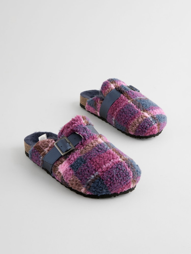 Laura Ashley Navy/Pink Check Borg Mules - Image 3 of 7