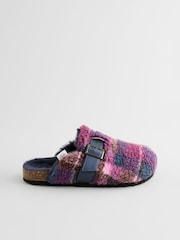 Laura Ashley Navy/Pink Check Borg Mules - Image 4 of 7