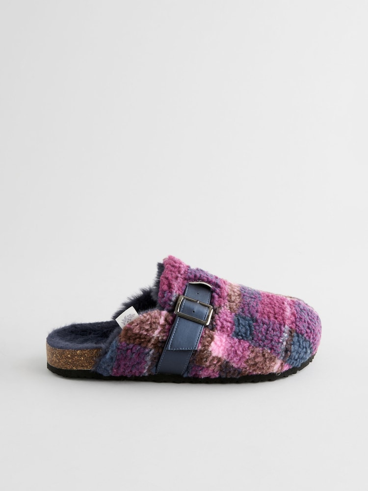 Laura Ashley Navy/Pink Check Borg Mules - Image 4 of 7