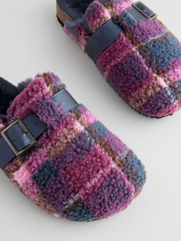 Laura Ashley Navy/Pink Check Borg Mules - Image 6 of 7