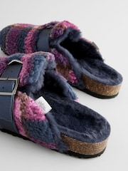 Laura Ashley Navy/Pink Check Borg Mules - Image 7 of 7