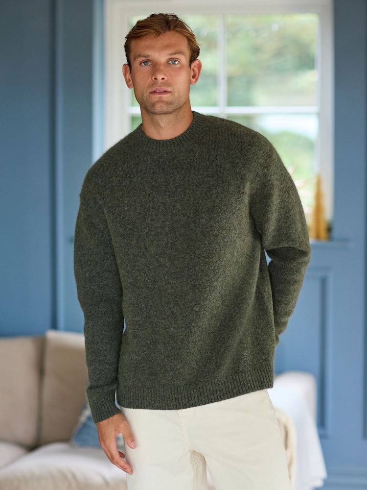Green Relaxed Fit Signature Brushed Alpaca/Wool Mix Crew Jumper - Image 1 of 9