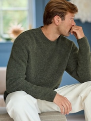 Green Relaxed Fit Signature Brushed Alpaca/Wool Mix Crew Jumper - Image 4 of 9