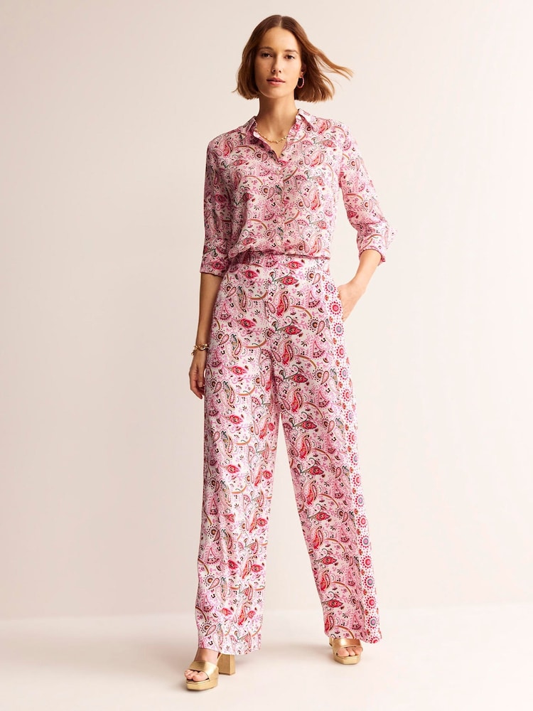 Boden Pink Palazzo Fluid Crepe Trousers - Image 1 of 6