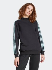 adidas Black/Animal Print Longline 3 Stripe Sweater - Image 1 of 7