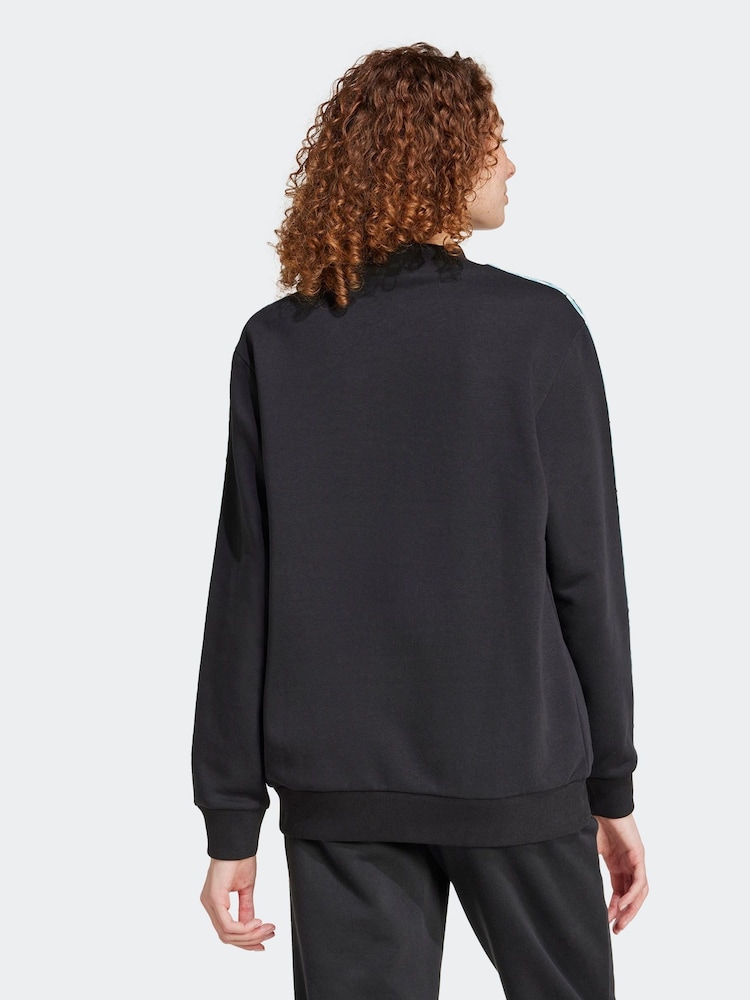 adidas Black/Animal Print Longline 3 Stripe Sweater - Image 2 of 7