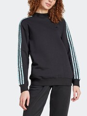 adidas Black/Animal Print Longline 3 Stripe Sweater - Image 3 of 7
