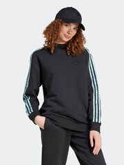 adidas Black/Animal Print Longline 3 Stripe Sweater - Image 4 of 7