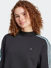 adidas Black/Animal Print Longline 3 Stripe Sweater - Image 5 of 7