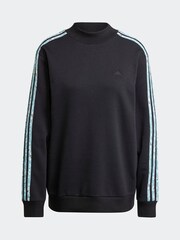 adidas Black/Animal Print Longline 3 Stripe Sweater - Image 7 of 7