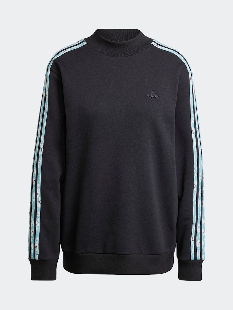 adidas Black/Animal Print Longline 3 Stripe Sweater - Image 7 of 7