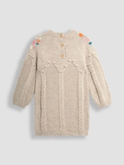 JoJo Maman Bébé Cream Floral Embroidered Cable Knitted Dress - Image 2 of 3