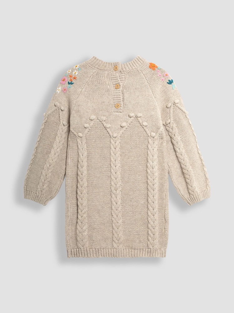 JoJo Maman Bébé Cream Floral Embroidered Cable Knitted Dress - Image 2 of 3