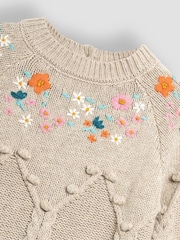 JoJo Maman Bébé Cream Floral Embroidered Cable Knitted Dress - Image 3 of 3