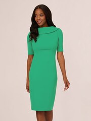 Adrianna Papell Green Roll Neck Sheath Dress With V-Back - Image 1 of 7