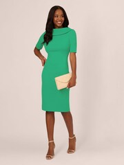Adrianna Papell Green Roll Neck Sheath Dress With V-Back - Image 3 of 7
