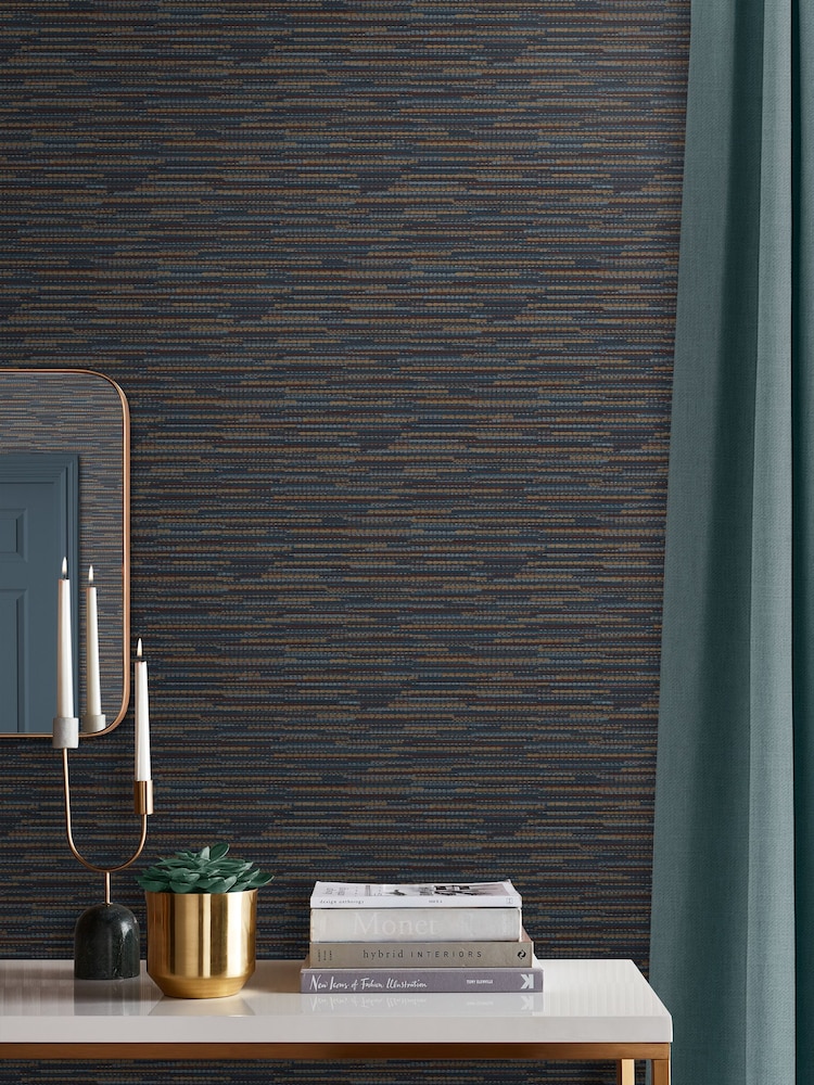 Graham & Brown Blue Empress Grasscloth Wallpaper - Image 1 of 3