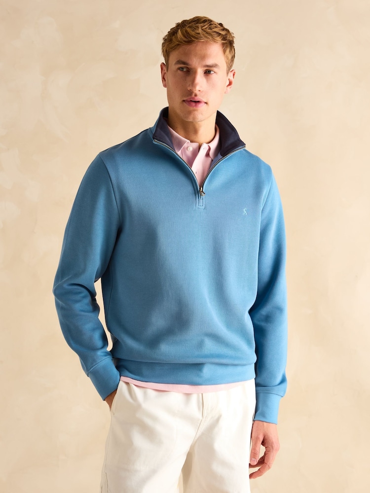 Joules Alistair Light Blue Quarter Zip Cotton Sweatshirt - Image 1 of 7