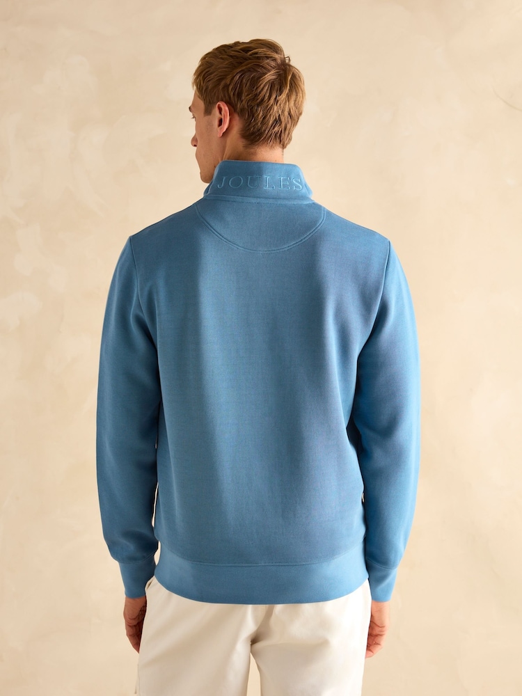 Joules Alistair Light Blue Quarter Zip Cotton Sweatshirt - Image 2 of 7