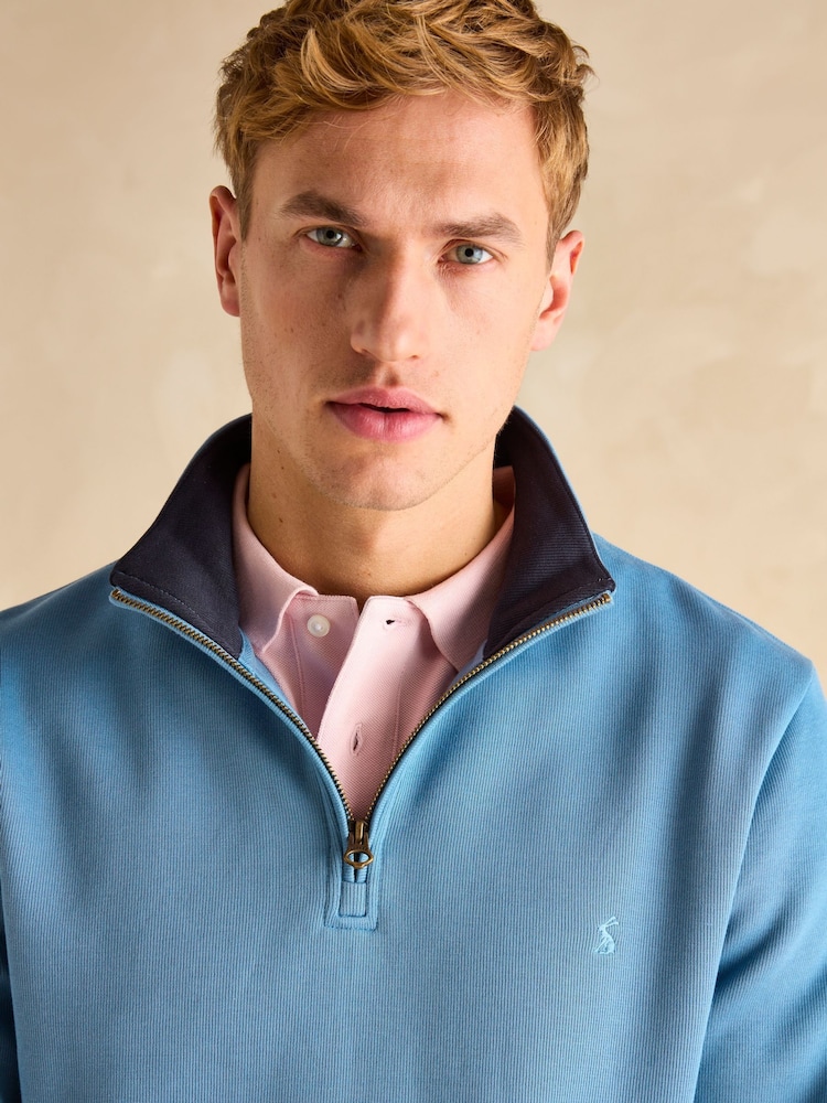 Joules Alistair Light Blue Quarter Zip Cotton Sweatshirt - Image 4 of 7