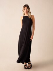 Ro&Zo Jersey Racer Maxi Black Dress - Image 1 of 4