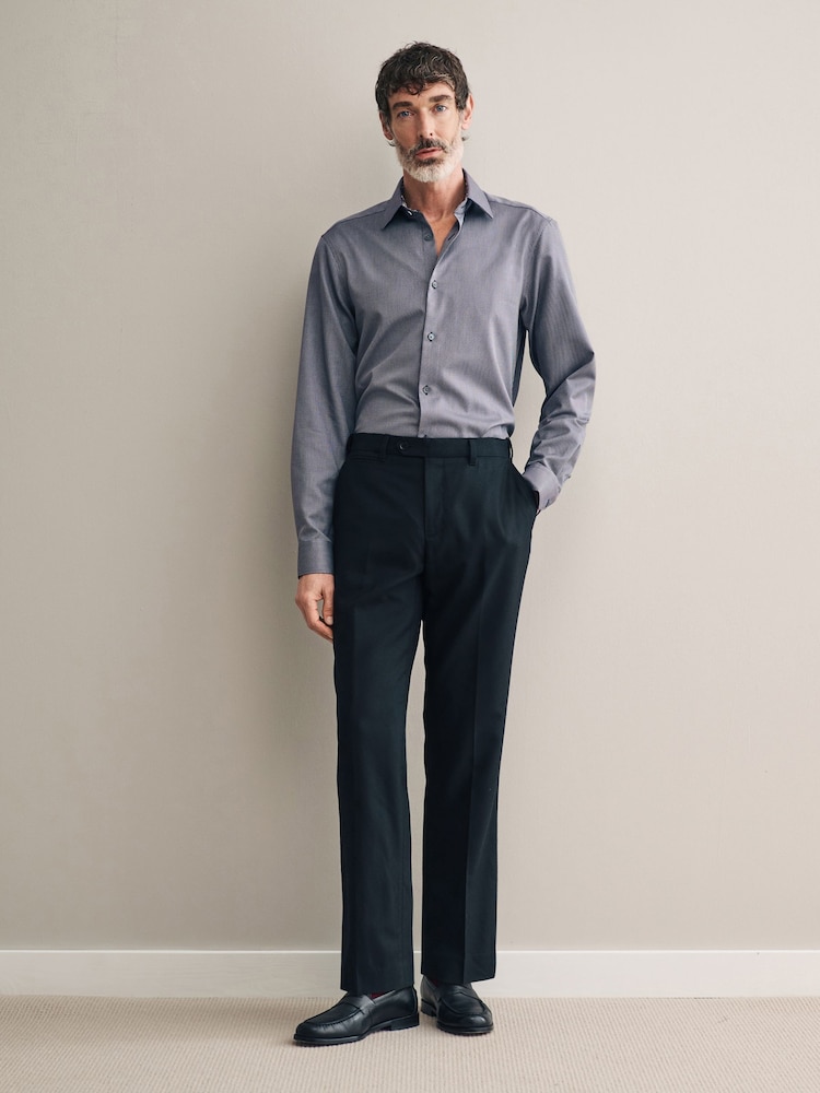Charcoal Grey Regular Fit Signature Textured 100% Egyptian Cotton Trimmed Shirt - Image 3 of 8