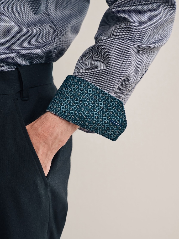 Charcoal Grey Regular Fit Signature Textured 100% Egyptian Cotton Trimmed Shirt - Image 5 of 8