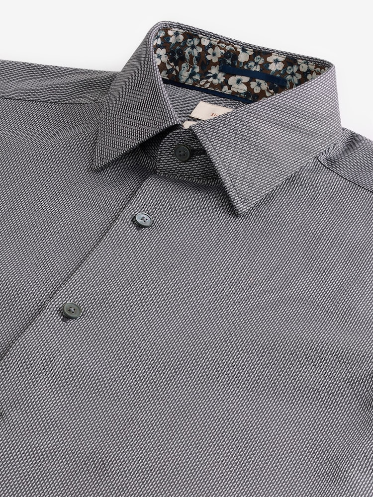 Charcoal Grey Regular Fit Signature Textured 100% Egyptian Cotton Trimmed Shirt - Image 7 of 8