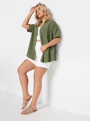 Yours Curve Khaki Green Utility Linen Shirt - Image 3 of 5