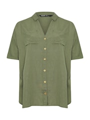 Yours Curve Khaki Green Utility Linen Shirt - Image 5 of 5