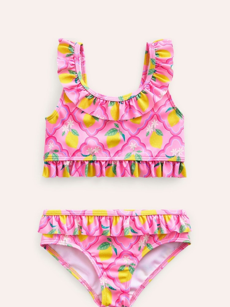 Boden Pink Lemon Frill Detail Tie Back Bikini - Image 2 of 4