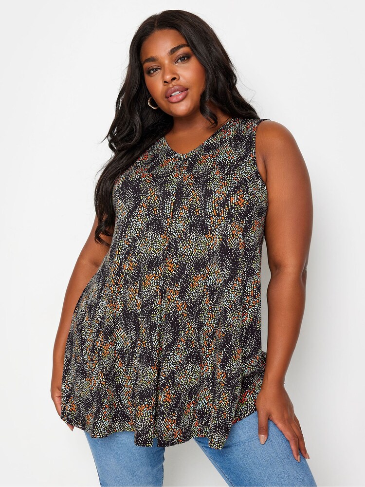Yours Curve Black Light Abstract Dot Print Swing Vest Top - Image 1 of 4
