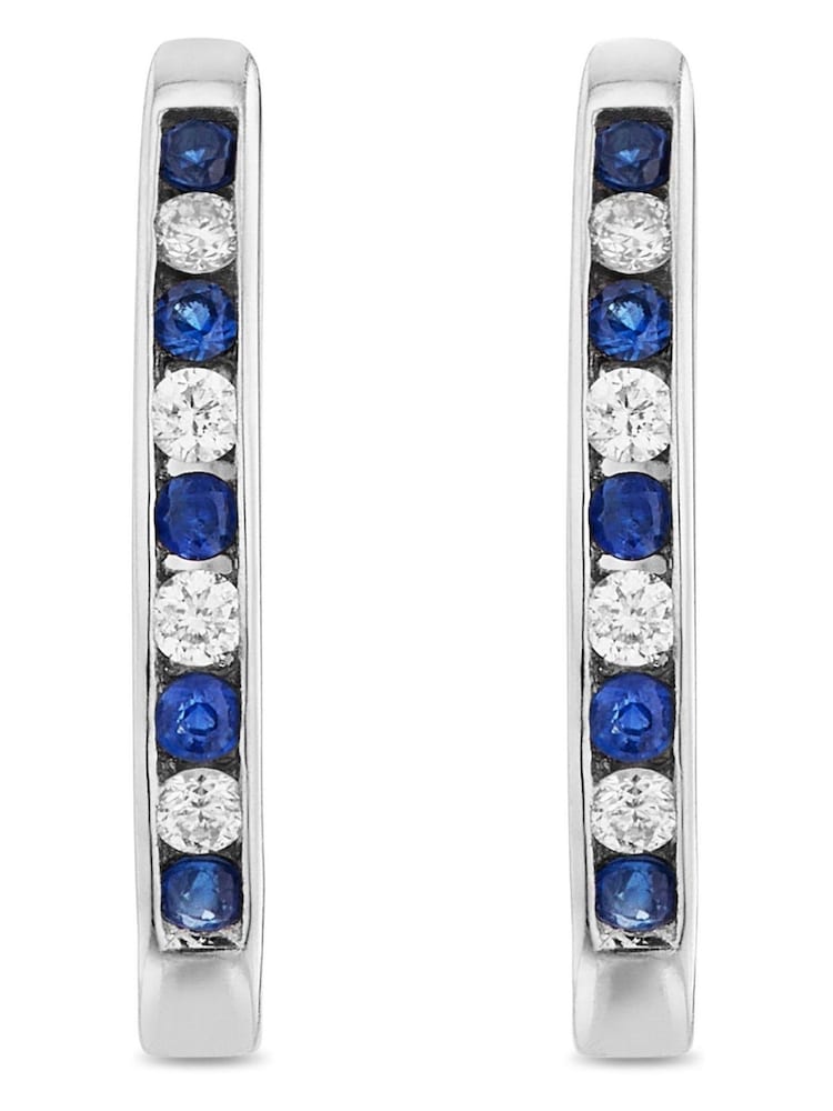 Beaverbrooks 9ct White Gold Diamond Sapphire Hoop Earrings - Image 2 of 4 Beaverbrooks 9ct White Gold Diamond Sapphire Hoop Earrings - Image 2 of 4